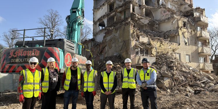 First tower block at Sawyers Close comes down as part of ‘The Granges’ redevelopment